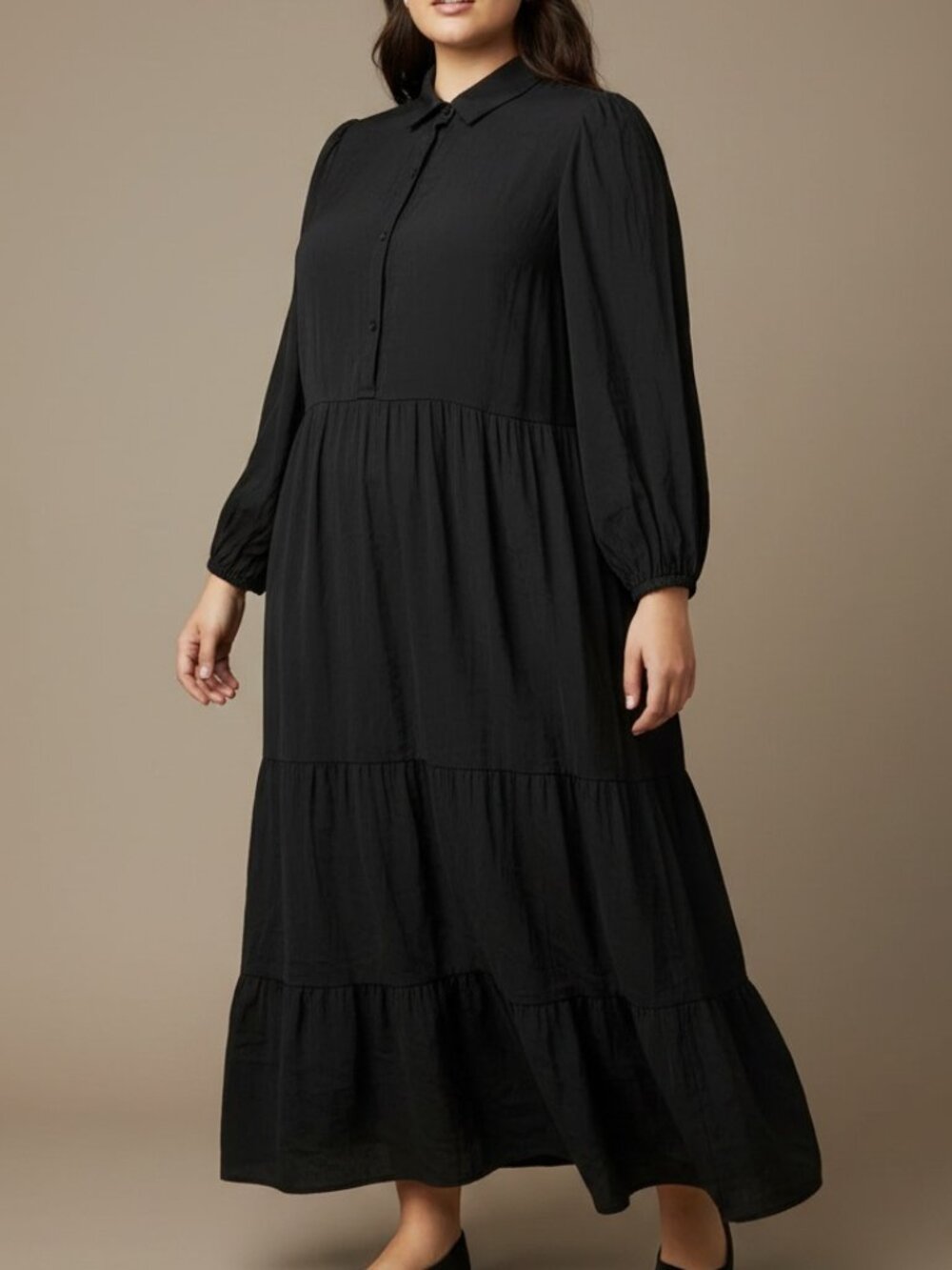 Max Studio London Womens Black Tiered Button Front Shirt Maxi Dress Size XL